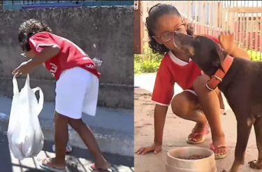 Menina de 7 anos cata latinhas para comprar ração para cães de rua