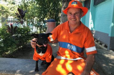 Cachorro acompanha o seu dono, que é varredor de ruas, no trabalho todos os dias