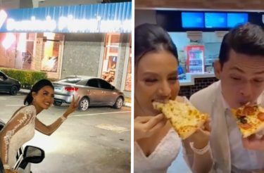 Noiva comemora casamento com Pizza e restaurante da um presente de casamento a ela