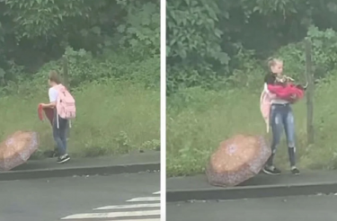 ‘Anjo’ é flagrado salvando um cachorro de rua no caminho da escola para casa [Vídeo]