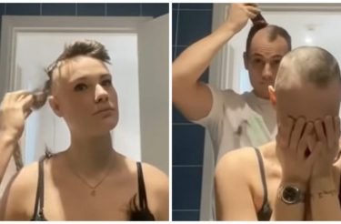 Depois de raspar a cabeça da namorada com alopecia, homem raspa a sua também e a leva às lágrimas