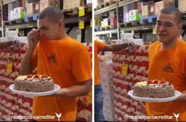 Jovem se emociona ao receber bolo de aniversário da empresa em que trabalha [Vídeo]