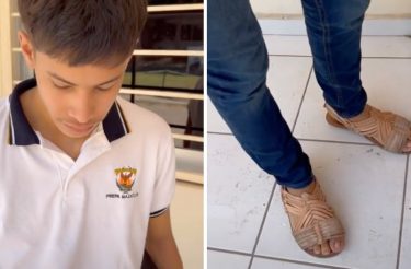 Pai faz jovem ir à escola de sandálias por caçoar de colega com tênis pirata